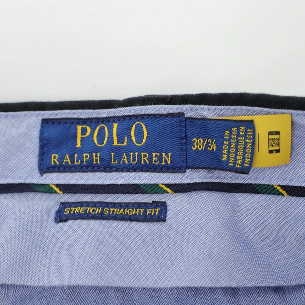 Polo Ralph Lauren Chino Pants Black Stretch Straight Fit Cotton Twill Mens 38x33